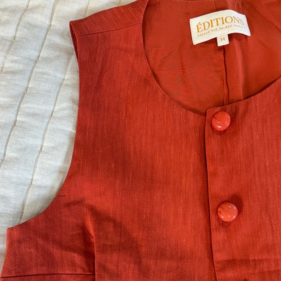 Sezane Rust Red Sleeveless Button Vest & Pleated Skirt Set - Picture 4 of 5